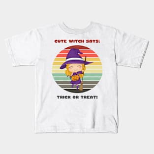 Sunset Witch / Cute Witch Says: Trick or Treat Kids T-Shirt